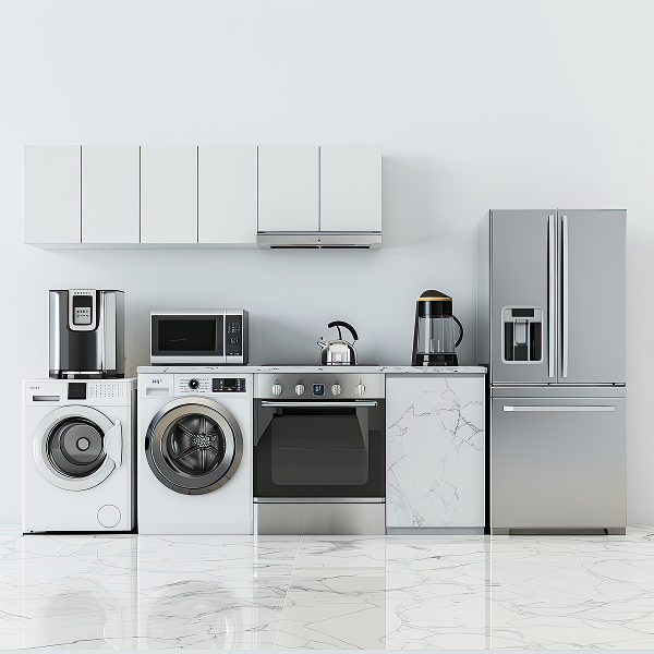showcase-modern-household-appliances-against-white-backdrop-fridge-washing-machine-microwave-stove-blender-iron 3